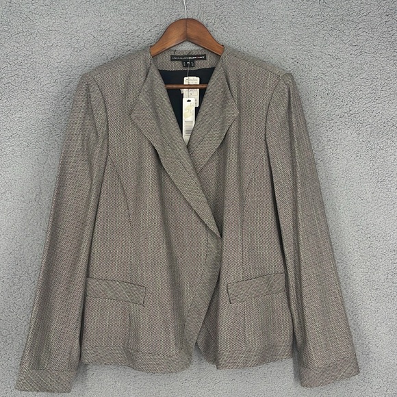 Linda Allard Ellen Tracy black herringbone two button blazer women’s 14 jacket